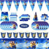 95Pcs Anime Little Yellow Man with Big Eyes Boys Birthday Party Disposable Tableware Set Peper Cup Plate Baby Shower Supplies