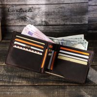 ZZOOI CONTACTS Genuine Leather Men Wallet RFID Card Holder High Quality Casual Male Short Clutch Wallet Small Coin Purse Portomonee