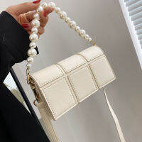 [EAM] Handle Bag Female Retro PU Leather Luxury Shoulder Bag New 2021 Fashion Shopper Pearl Chain Crossbody Clutch Tide 18A5426