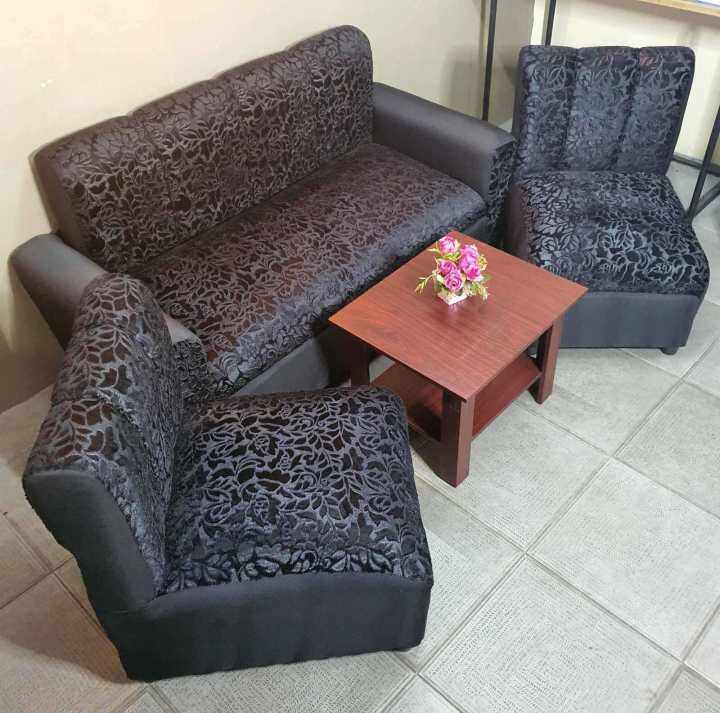 SALA SET BLACK VELVET WITH WOOD TABLE URATEX FOAM Lazada PH