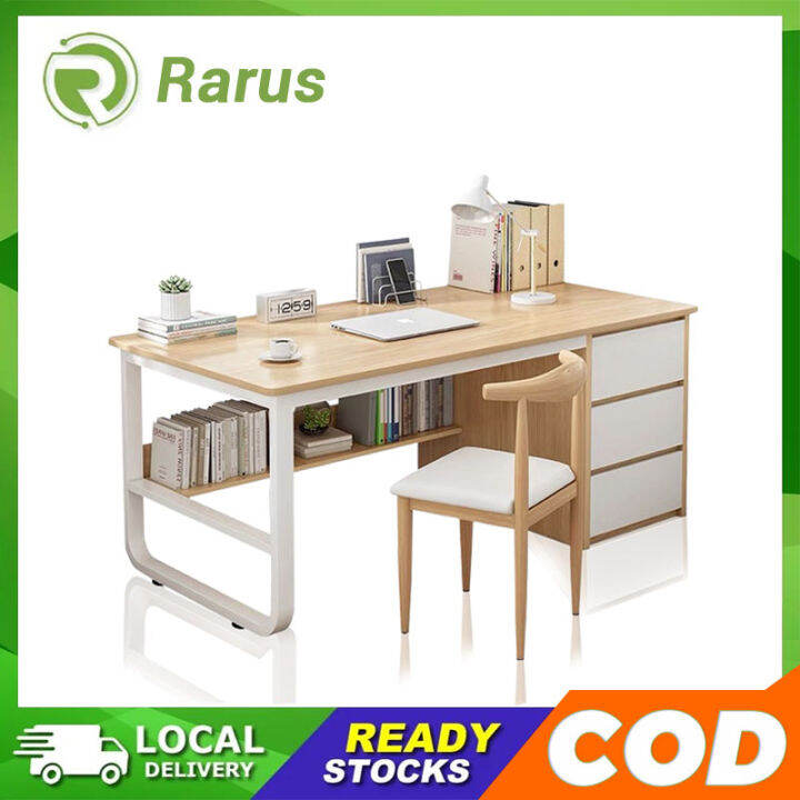 Rarus Modern Minimalist Computer Desk with Drawers And Shelves Desktop