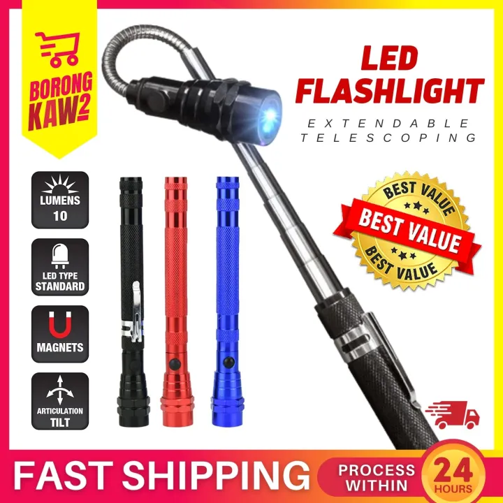 Extendable Telescoping Strong Magnetic Flashlight Pickup Tool With Flex Head Portable 3 Led