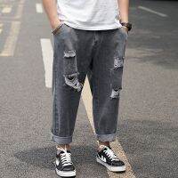 [COD] Add fat and the hole large size jeans mens trendy brand loose straight wide leg beggar cropped agency