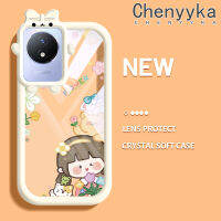 เคส Chenyyka สำหรับ VIVO Y02 Y11 Y02A 2023เคสการ์ตูนเด็กผู้หญิงลายหมีสีสันสดใสน่ารักเล็กๆน้อยๆเลนส์กล้องถ่ายรูปแบบนิ่มมอนสเตอร์ซิลิโคนเคสใสกันกระแทกแบบใสง่ายเคสป้องกัน