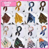 SQXRCH SHOP ของขวัญ วินเทจเล็ก ดอกไม้ สง่างาม ผ้าพันคอสี่เหลี่ยม ซิลค์ ฟีล ซาติน ผ้าพันคอ ผ้าพันหัว