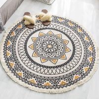 Round Carpet Bohemian Knitting Cotton Linen Floor Mat Large Area Rugs and Carpets for Home Living Room Tassel 92cm/120cm/150cm