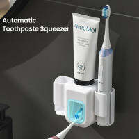 เครื่องจ่ายยาสีฟันยาสีฟัน Squeezer ผู้ถือแปรงสีฟันไฟฟ้า Double Hole Wall Toothbrush Organizer อุปกรณ์ห้องน้ำ