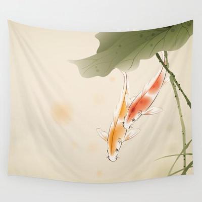 Koi Fishes In Lotus Pond Tapestry Background Wall Covering Home Decoration Blanket Bedroom Wall Hanging Tapestries for Room