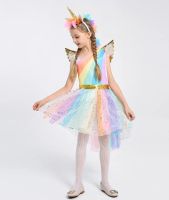 ชุดแฟนซี เดรส ยูนิคอร์น รวม ที่คาดผม และ ปีก ชุดยูนิคอร์น สำหรับเด็ก พร้อมส่ง Rainbow Unicorn Fancy Party Costume Dress Set Headband Wings