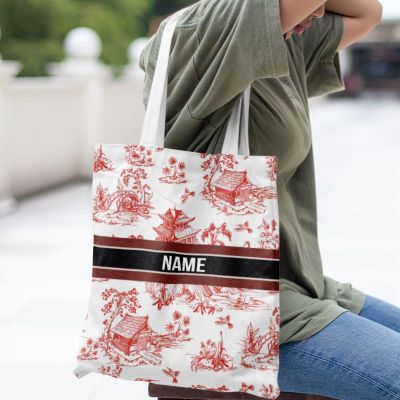 【CW】 Custom Name Canvas Tote Women  39;s Luxury Brand Shopping Folding Shoulder Handbag