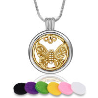 Eudora 20mm Bear and Butterfly Aromatherapy Necklace Round Perfume Locket Essential Oils Diffuser Pendant Aroma women Jewelry