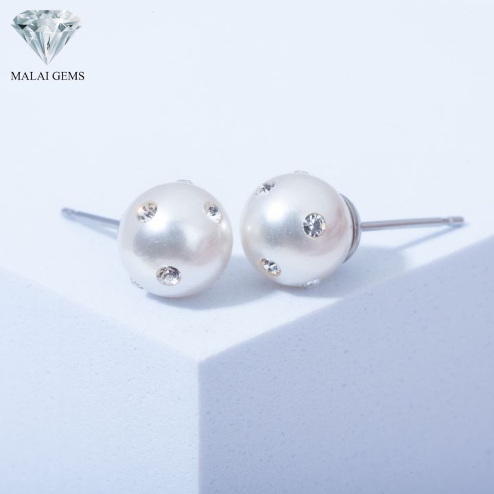 malai-gems-ต่างหูมุก-เงินแท้-silver-925-เพชรสวิส-cz-เคลือบทองคำขาว-รุ่น-11005151-แถมกล่อง-ต่างหูเพชร-ต่างหูเงินแท้