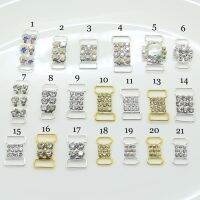 New Hot 10PcLot Mix Size 22 styles Wholesale Cheap Two Color Crystal Buckles Rhinestone Bikini Connector Ribbon Clothing buckle