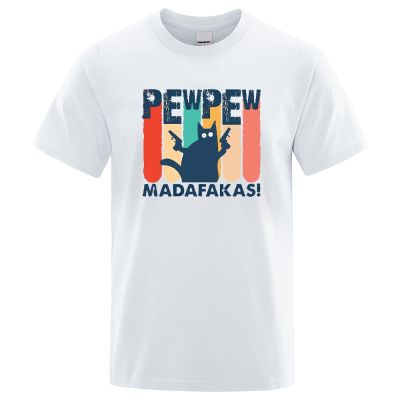 Pew Madafaks พิมพ์รูปแมว สําหรับผู้ชาย  s เสื้อยืดลําลอง คอกลม ระบายอากาศ ใส่สบาย สไตล์วินเทจ ขนาดใหญ่ สําหรับผ  YV0H