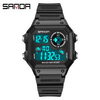 SANDA New Fashion Mens Business Watch Outdoor Sports Multifunctional Luminous 50M Waterproof Personality Square Electronic Watch