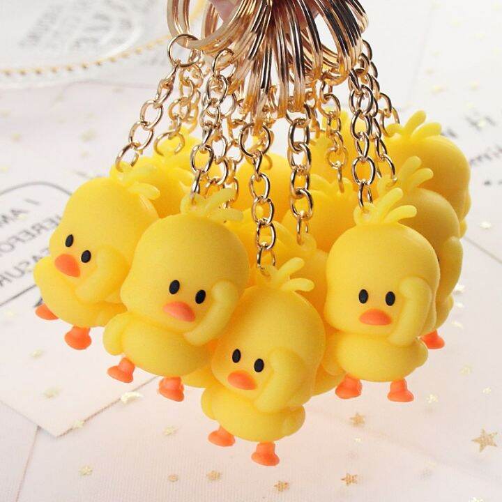 5/10Pcs Funny Cute Little Yellow Duck Key Chains For Women And Men Couple Car Backpack Keychain