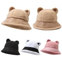 Topi Bucket ผ้ากำมะหยี่หนารักษาความอบอุ่นแฟชั่นเครื่องป้องกันหูฤดูหนาวหมวกอาบน้ำเด็กกลางแจ้ง