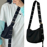 Womens Harajuku Double-breasted Bag Black Bag Adjustable Strap Shoulder Bag Satchel Crossbody Bag