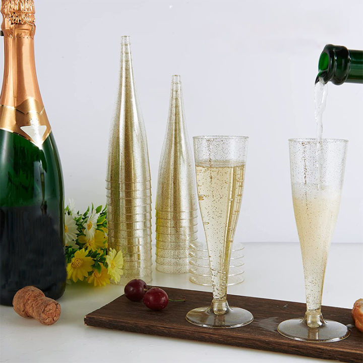 100 Pack Plastic Champagne Flutes, 5 Oz Clear Plastic Toasting Glasses,  Disposable Wedding Party Cocktail Cups 