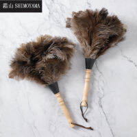 SHIMOYAMA Ostrich Feather Duster Brush 40cm Wood Handle Anti-static Cleaning Brush Home Furniture Car Household Cleaning Tool