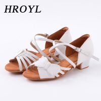 HROYL Childrens Dance Shoes for Girls Women Latin Dance-shoe Ladies Ballroom Modern Tango Dancing Shoes Salsa Sandals Bow