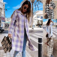 [COD] 2021 AliExpress European and autumn winter new fashion mid-length plaid plus size jacket women