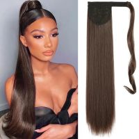 Synthetic Extensions Long Straight Ponytail Hair Heat Resistant Wrap Around Pony Hairpiece Natural Black Brown For Women