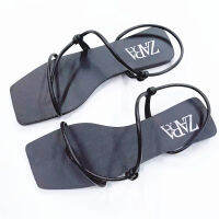 Summer New ZA/RAˉWomens Shoes black Square Toe Calf Leather Flat Roman Sandals high quality with box