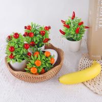 Artificial Mini Bonsai Plants Plastic Orange Pomegranate Fruit Chili Tree Desk Decor Fake Plants Pot For Home Office Decoration
