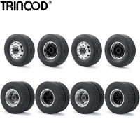 A CWwartTRINOOD Tamiya Front &amp; Rear Wheel Hub Rubber Tyre Wheel Tires Complete Set for 114th Scale 8x8 RC Tractor Truck Car Parts