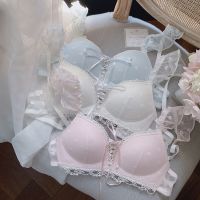 [COD] heart-shaped underwear set soft girl no steel ring girls bra gathered chest lace straps thin section