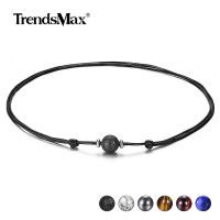 Natural Stone Leather Necklace Choker for Men Boys Single Bead Lava Tiger Eye Lapis Lazuli Adjustable Jewelry Dropshipping DNM25