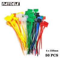50PCS Easy Mark 4*150mm Nylon Cable Ties Tag Labels Multicolor Plastic Loop Ties Markers Self-locking Zip Ties Cable Management