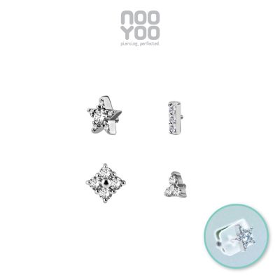 NooYoo ต่างหูสำหรับผิวแพ้ง่าย จิว Barbell Micro CZ (Star / Bar / Square / Trinity)