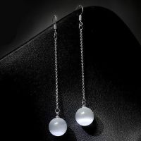 S925 Pure Silver Ear Needle Long Style Tassel Fairy Beauty Earrings Earstuds Female Cats Eye Pearl Earrings Earlines CVML