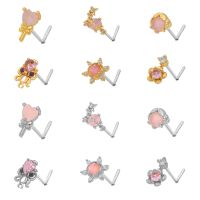 1PC 20G Stainless Steel Zircon Nose Stud Cute Heart Flower Octopus Screw L Shape Nose Studs Ring for Women Nose Piercing Jewelry Body jewellery