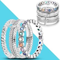 925 Silver Women Finger Rings Luxury Colored Pave CZ Geometric Elements Stackable Girl 39;s Fashion Ring