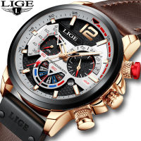 LIGE 2022 New Fashion Mens Leather Quartz Watch For Men Top nd Luxury Wristwatch Waterproof Sport Clock Relogio Masculino+Box