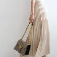 2023 Autumn nd Designer Women Elegant Chic Solid Pleated Skirt Female Spring High Waist Luxury Casual With Elastic Long Skirt