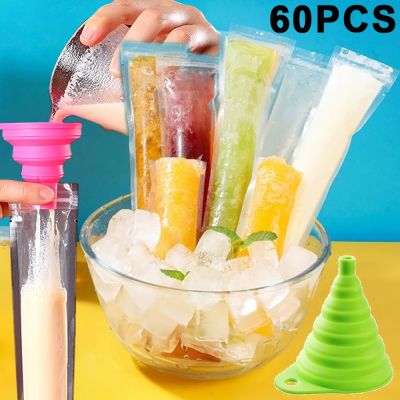 60/1Pcs Disposable Ice Popsicle Mold Bags Transparent Self Sealed Ice Cube Bags For DIY Yogurt Juice Smoothies Kitchen Gadgets Ice Maker Ice Cream Mou