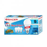 "ด่วน"RACER หลอดไฟ LED BULB E27 9W รุ่น A60 แสงเดย์ไลท์ (แพ็ค3 ฟรี1)"ส่งด่วนทุกวัน"