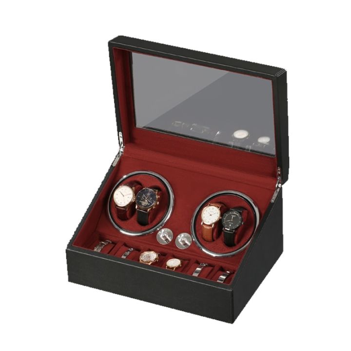 กล่องเก็บนาฬิกาแบบหมุนได้4-6เรือน-กล่องเก็บเครื่องประดับ-led-หมุนได้แสดงอัตโนมัติสองหัวเงียบมอเตอร์