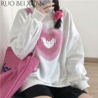 Ruo Bei Xuan เสื้อสเวตเตอร์ผู้หญิงคอกลมฤดูใบไม้ผลิและฤดูใบไม้ร่วงเสื้อคลุมบางๆหัวใจสีพีช