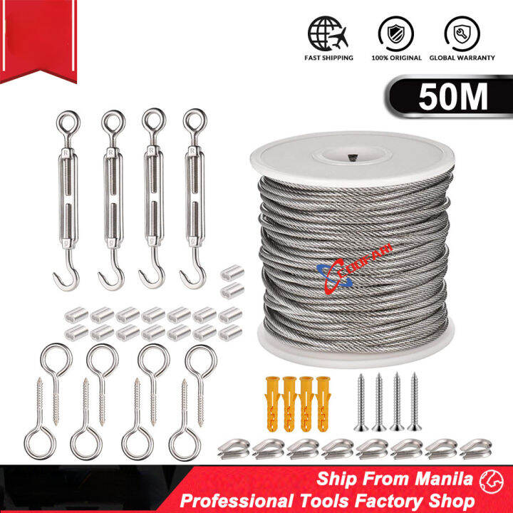 50M Heavy Duty Wire Rope Cable Hooks Steel Cable Stainless Steel