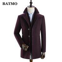 BATMO 2021 new arrival winter wool thicked trench coat men,mens wine red casual wool jackets,K627