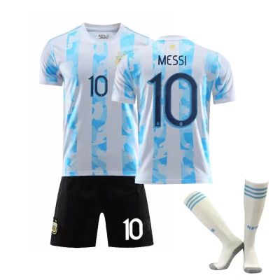 2021 Argentina Home Jersey Size 10 Messi Kids Soccer Jersey Adult Childrens Set+Socks