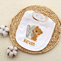 【YD】 Personalised Baby Bibs Custom Initial Wite Name Boy Cotton Bib  Newborn Saliva Print Shower