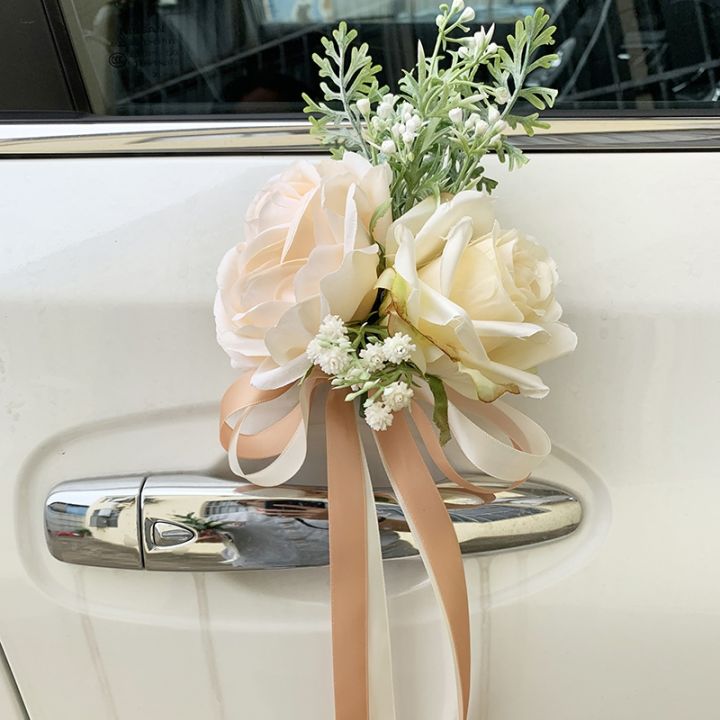 ayiq-flower-shop-ผลิตตามสั่งใหม่อุปกรณ์ตกแต่งรถแต่งงานสร้างสรรค์ดอกไม้มือจับประตูกระจกมองหลังตกแต่งดอกไม้ประดิษฐ์