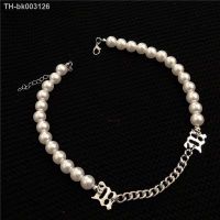 ☫♚☍ Kpop M Letter Chain Stitching Pearl Necklace Men Women Tide Hip-Hop Choker Titanium Stainless Steel Clavicle Chain Necklace Gift