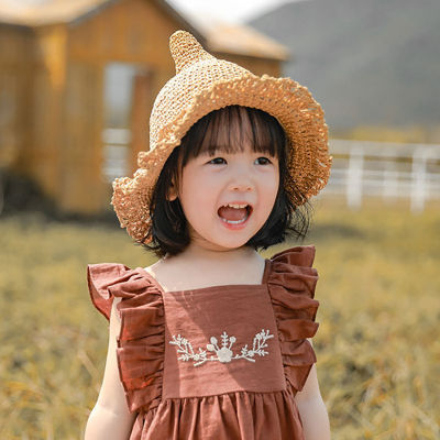 Wide Brim Lightweight And Portable Leisure And Lovely Hand Woven Childrens Woven Hat Witch Hat Sun Hat